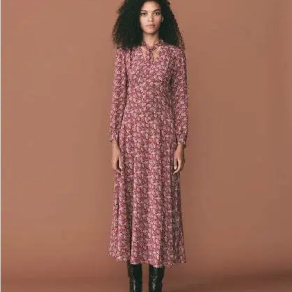 Doen Rose Floral Long-Sleeve Midi Dress Chanson Dress Garnet Arbor Rose Floral